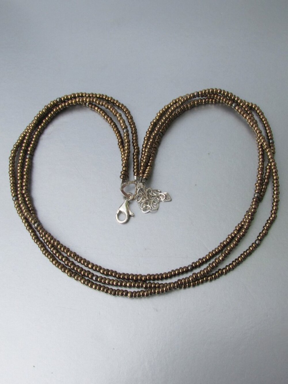 Retired SILPADA N1591 Bronze Glass Bead Sterling Silver 3 Strand Necklace